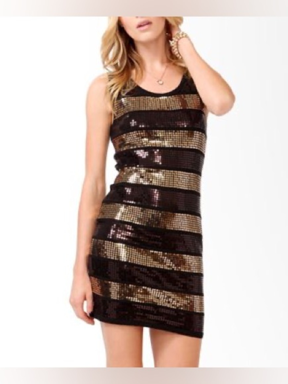 Forever 21 Black Gold Sequin Dress Sleeveless NWOT Size L